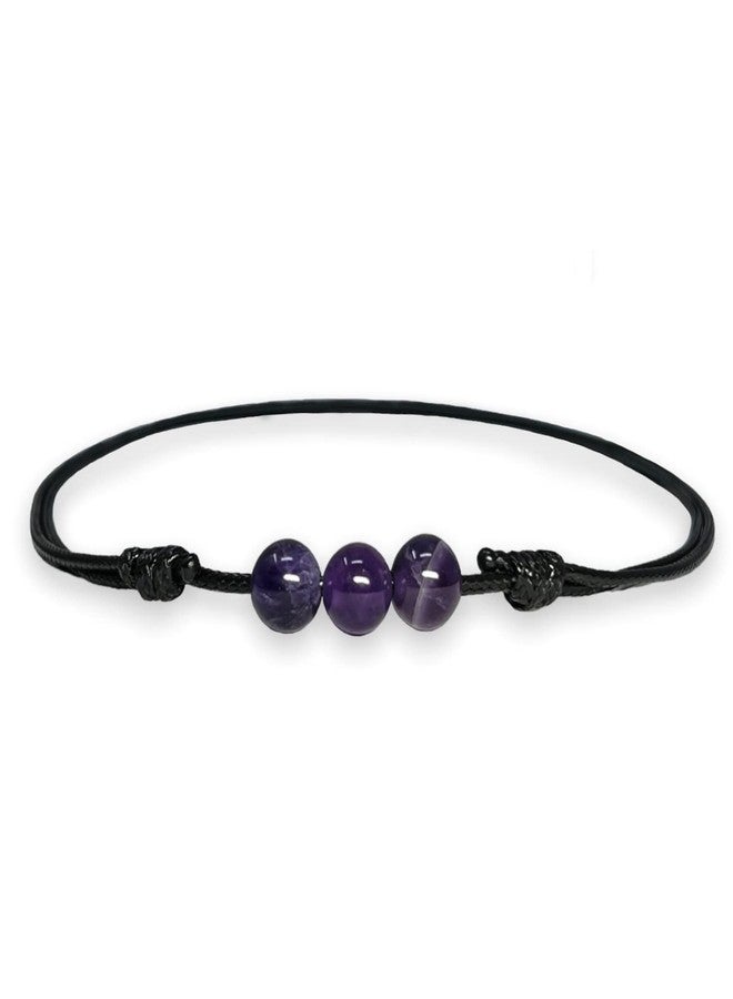 Luck Strings Amethyst Triple Beaded Choker Necklace - Adjustable Wax Nylon Cord | Waterproof Boho Jewelry for Men & Women | February Birthstone Gift Idea - Image 5